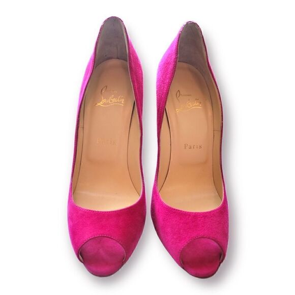 Christian Louboutin Pink Suede Hyper Prive Peep Toe Platform Pumps Size: EU38